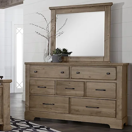 Solid Wood 7 Drawer Dresser and Mirror